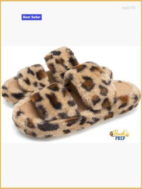 Women's Fuzzy Memory Foam Open Toe Two Band Slippers - Faux Fur & EVA Sole
